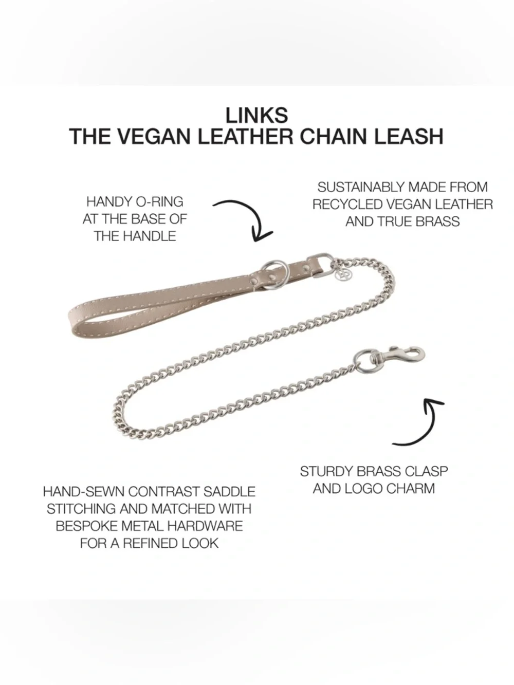 Pet Passion Links - The Saddle Stitch Vegan Leather Chain Dog Leash S, M, L Dogs